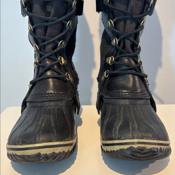 SOREL Boots Conquest Carly Tall Suede Leather Duck Black Size 6.5 - Picture 3 of 12